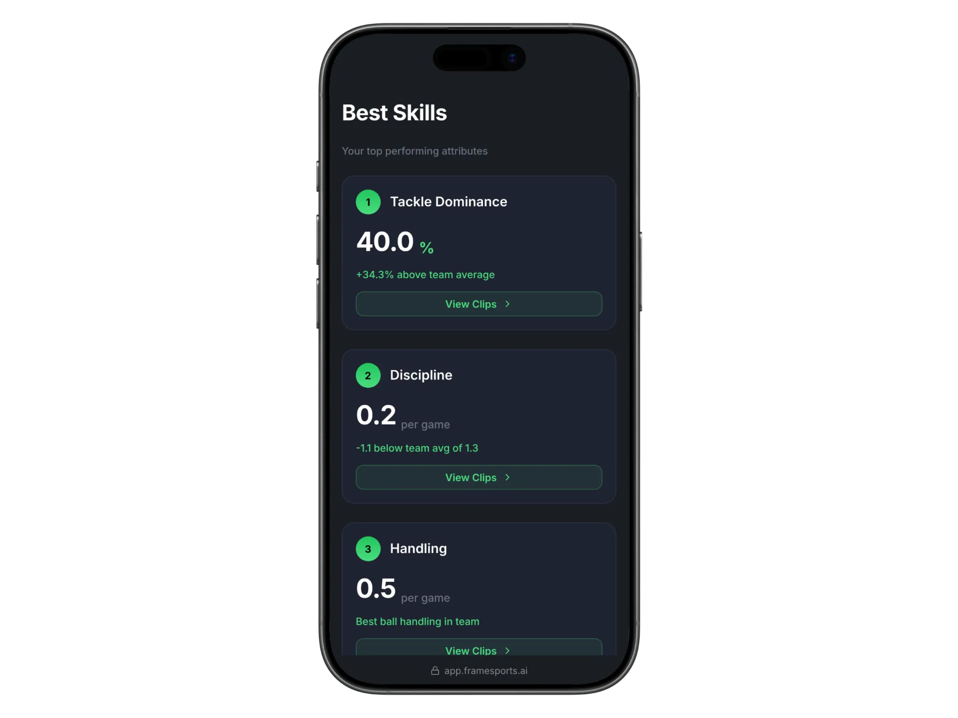 Phone showing player stats
