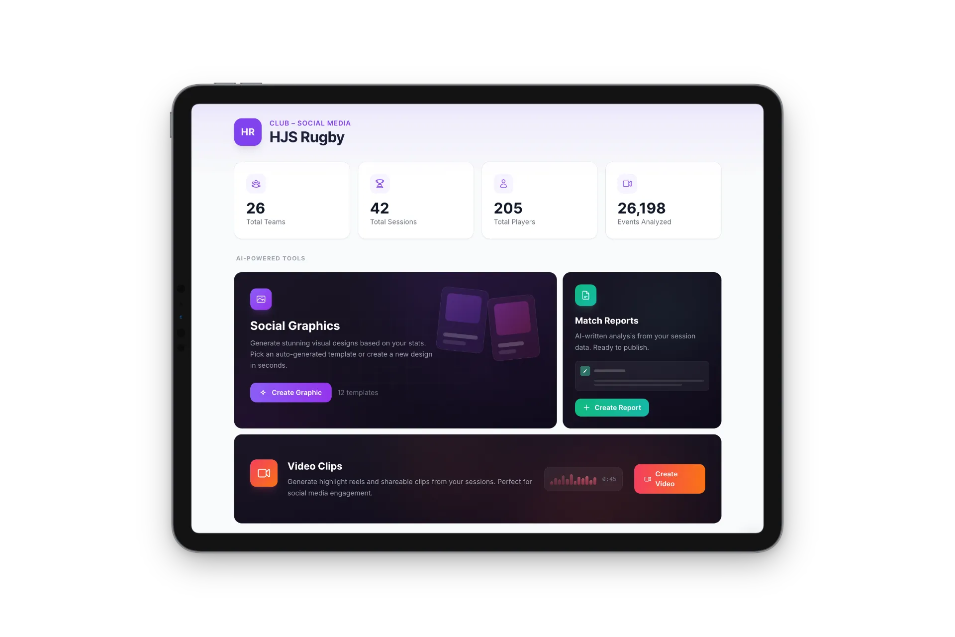 iPad showing club dashboard