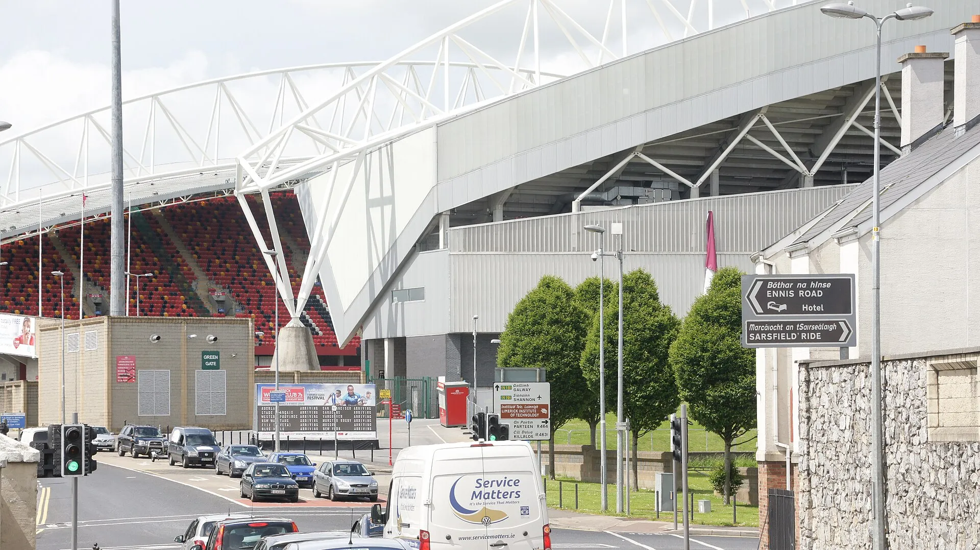 A wide view of a rugby stadium